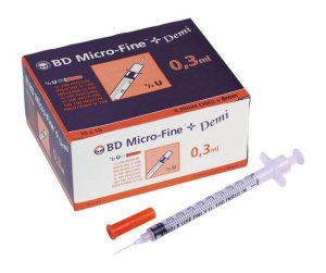 Spuiten BD MicroFine 0,3ml U-100 naald 30G 0,30x8mm  100st